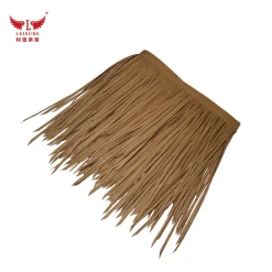 Alternative view of brown LEISURE THATCH fireproof straw tile, thatched parasol edge, theme park thatched parasol, Bali thatched parasol