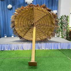 Alternative view of light yellow LEISURE THATCH resort, public building simulation thatched umbrella, courtyard simulation thatched umbrella