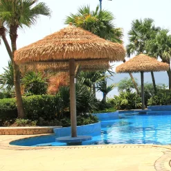 Alternative view of Leaf yellow LEISURE THATCH resort, public building simulation thatched umbrella, courtyard simulation thatched umbrella